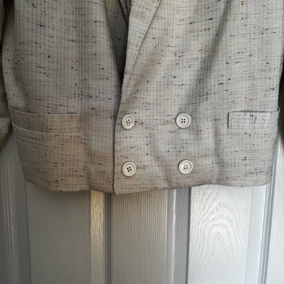 80s Le Château Cream Speckled Double-Breasted Power Blazer S/M Linen Blend - Picture 7 of 10
